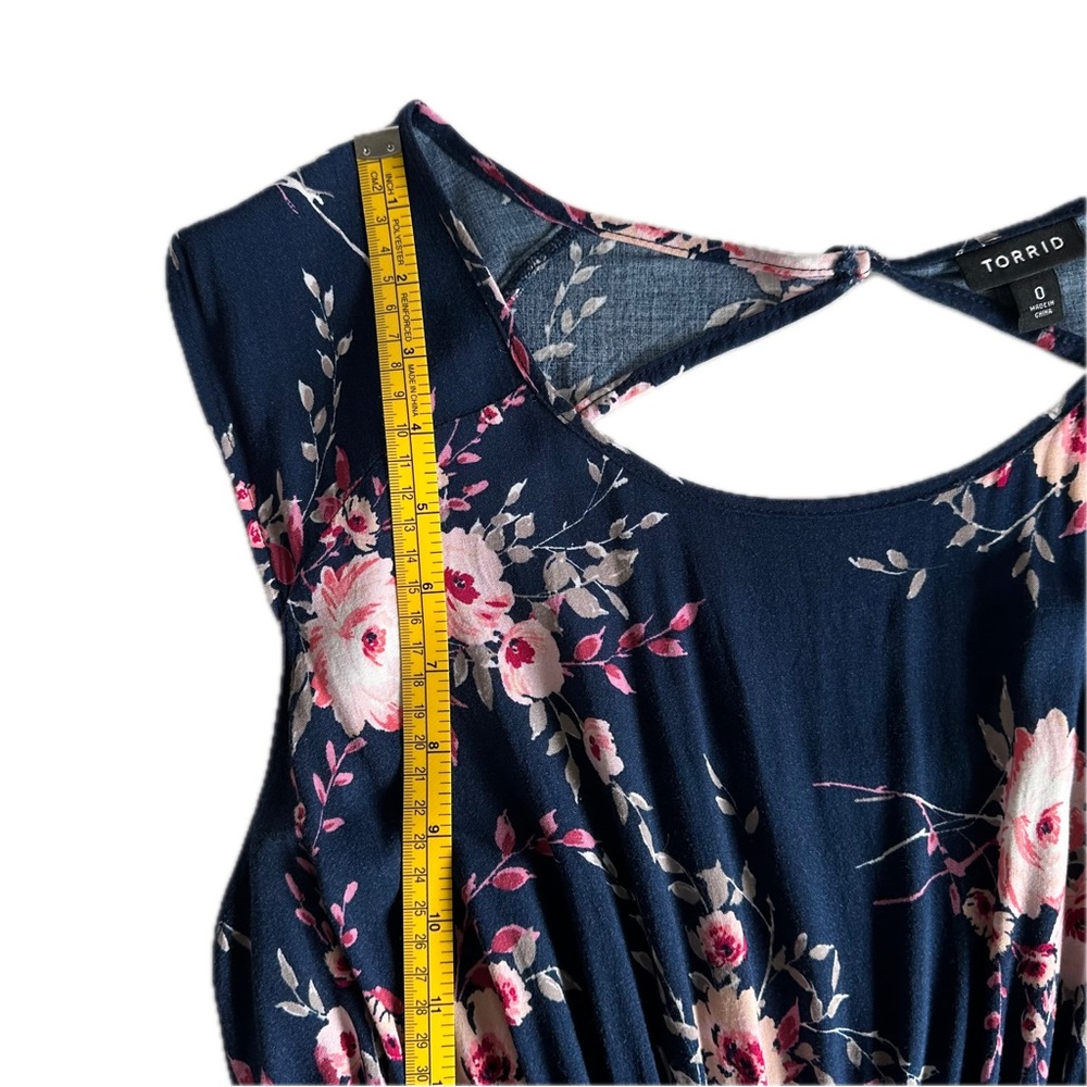 Torrid Sanguine Breeze Fit Flare Navy Floral Challis Dress 0 Keyhole Coquette - Picture 10 of 13